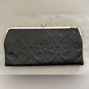 Hobo Black Embossed Clutch with Silver Clasp